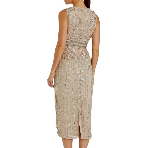 Mac Duggal Nude Sequin Beaded Midi Sheath Dress NWT Size 14 - Picture 7 of 16